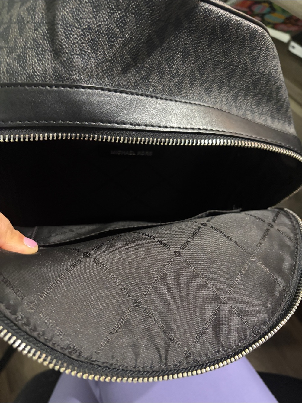 Michael Kors Black and Gray MK Logo Mini Backpack - Picture 3 of 3